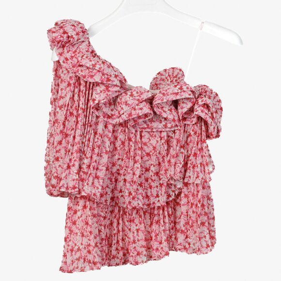 Amur Portia Pink Floral Pleated Tiered One-Shoulder Top - Picture 2 of 9